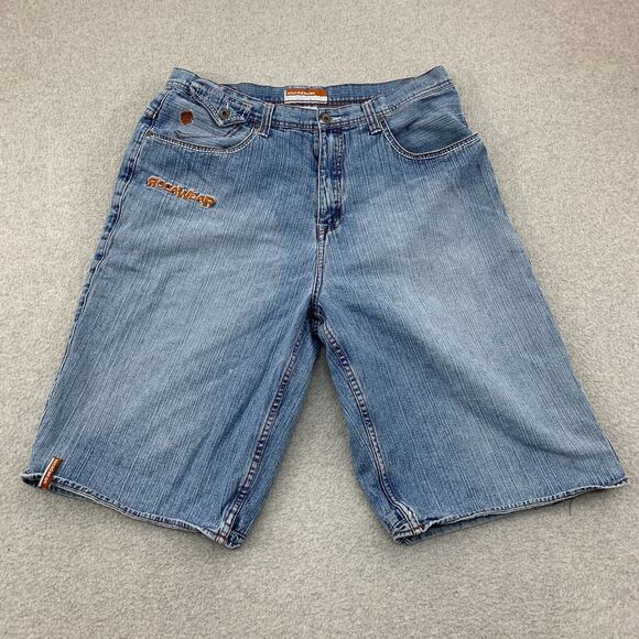 Roca Wear Shorts Mens 38 X 14 Big & Tall Flap Pockets Light Wash Embroidered - Picture 1 of 16